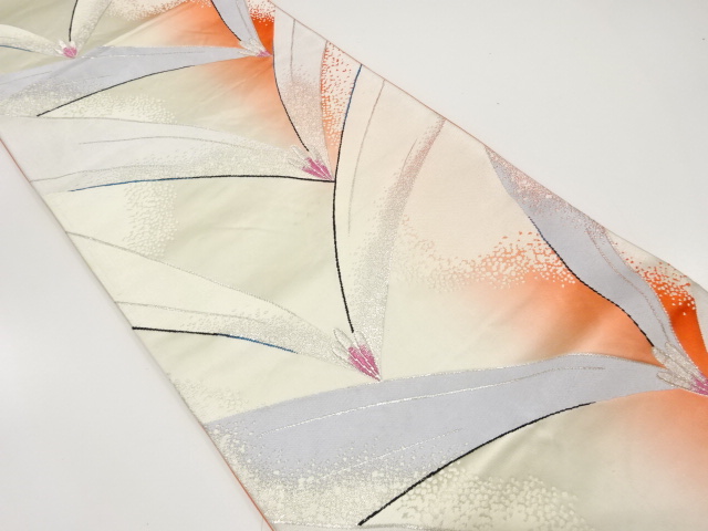 JAPANESE KIMONO / ANTIQUE FUKURO OBI / SILK / WOVEN ABSTRACT FLOWER